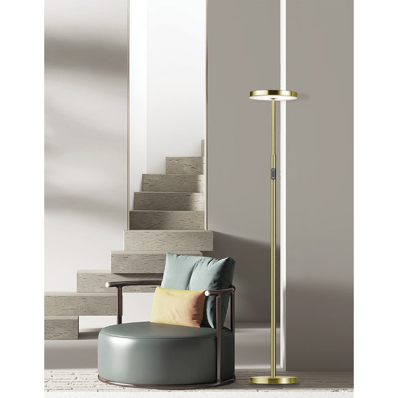 Dainolite Francine 54in 1-Light LED Floor Lamp | Modern Aged Brass Metal and White Acrylic | Office & Bedroom Task Light | Model FCE-5430LEDF-AGB