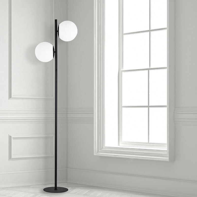 Dainolite Folgar 67in 2-Light Floor Lamp | Contemporary Matte Black and White Opal Glass | Living Room & Bedroom Ambient Light | Model FOL-662F-MB