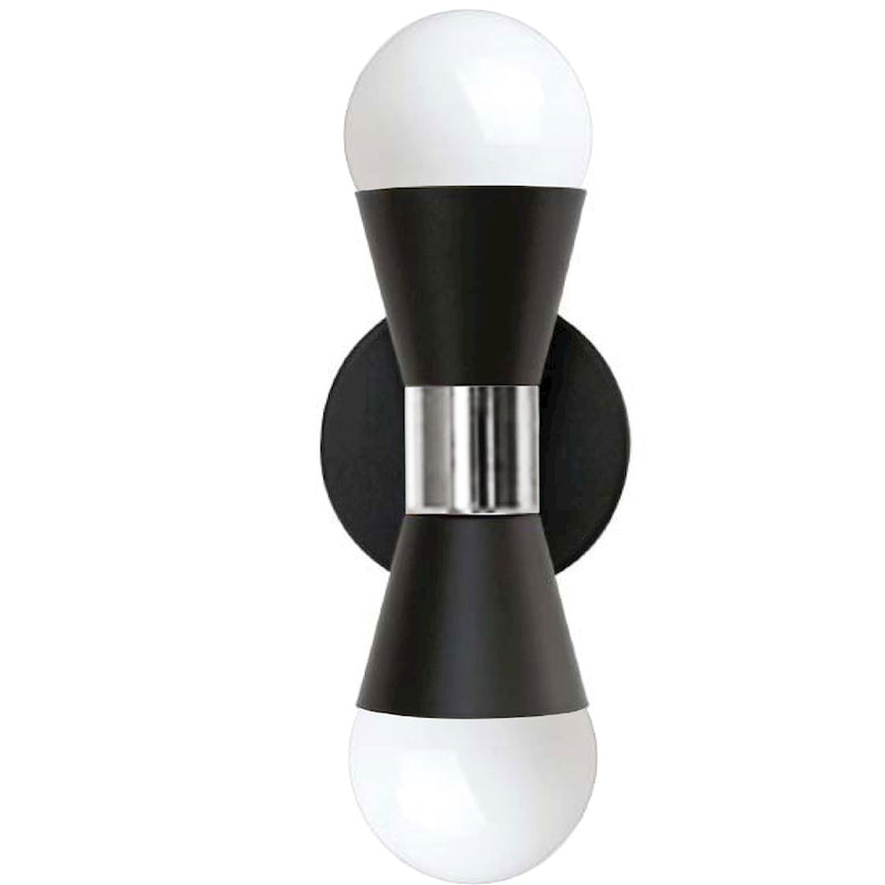 Dainolite Fortuna 2-Light Wall Sconce | Modern Matte Black Metal | Bedroom & Hallway Accent | 5.4 x 3.4 x 7.25 in | Model FOR-72W-MB-PC