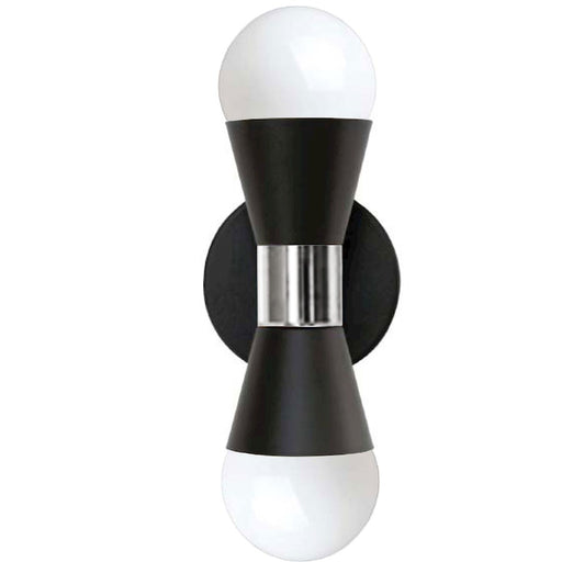 Dainolite Fortuna 2-Light Wall Sconce | Modern Matte Black Metal | Bedroom & Hallway Accent | 5.4 x 3.4 x 7.25 in | Model FOR-72W-MB-PC