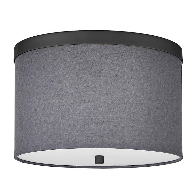 Dainolite Frederica 12in 2-Light Flush Mount | Contemporary Matte Black and Grey Fabric | Bedroom & Office | Model FRD-122FH-MB-GRY
