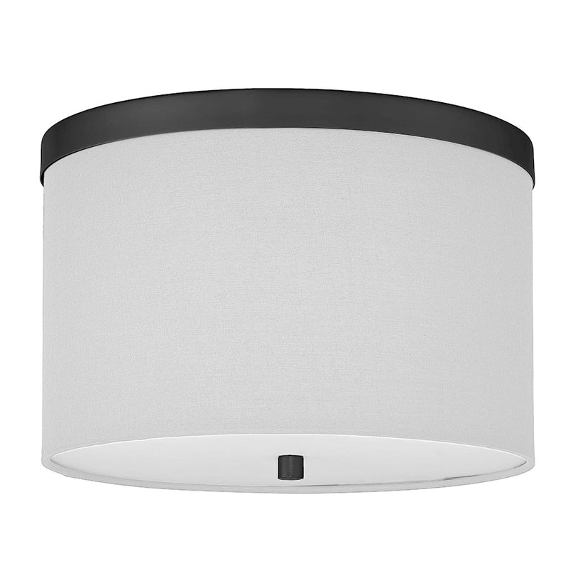 Dainolite Frederica 12in 2-Light Flush Mount | Contemporary Matte Black and White Fabric | Bedroom & Office | Model FRD-122FH-MB-WH