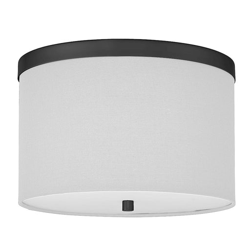 Dainolite Frederica 12in 2-Light Flush Mount | Contemporary Matte Black and White Fabric | Bedroom & Office | Model FRD-122FH-MB-WH