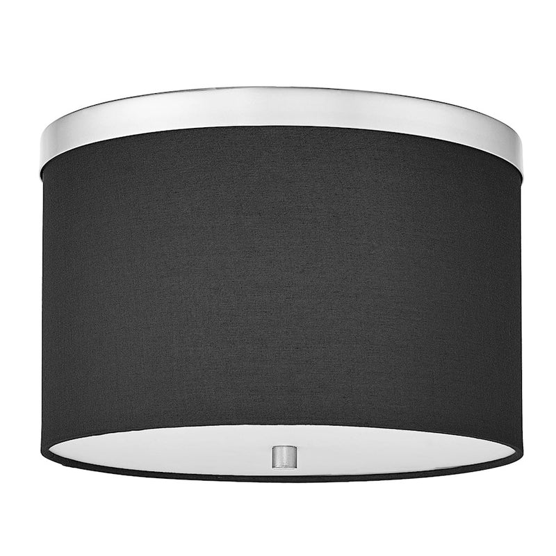 Dainolite Frederica 12in 2-Light Flush Mount | Contemporary Polished Chrome and Black Fabric | Bedroom & Office | Model FRD-122FH-PC-BK