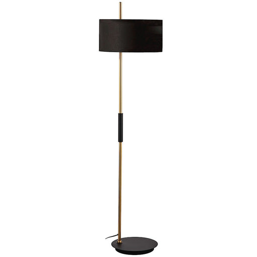 Dainolite Fitzgerald 16in 1-Light Floor Lamp | Modern Matte Black and Aged Brass with Black Fabric Drum | Living Room | Model FTG-622F-MB-AGB-BK