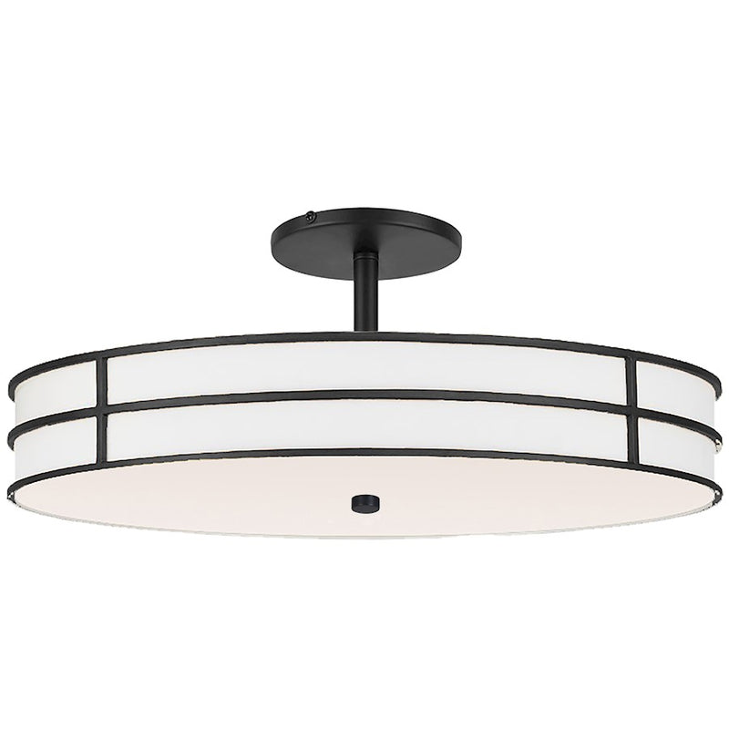 Dainolite Fulvia 20in 3-Light Semi-Flush Mount | Contemporary Matte Black and White Glass | Bedroom & Hallway | 20 x 20 x 4 in | Model FVA-203SF-MB
