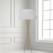 Dainolite Gabriela 62in Floor Lamp | Transitional Aged Brass Metal and White Fabric Shade | Living Room & Reading Nook | 150W | Model GAB-601F-AGB-WH