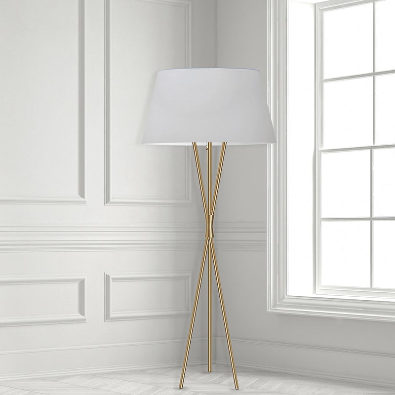 Dainolite Gabriela 62in Floor Lamp | Transitional Aged Brass Metal and White Fabric Shade | Living Room & Reading Nook | 150W | Model GAB-601F-AGB-WH