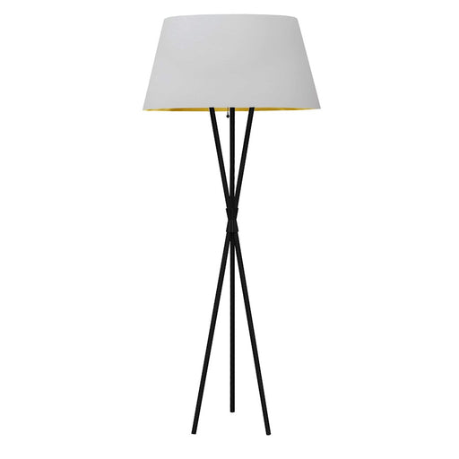 Dainolite Gabriela 26in 1-Light Floor Lamp | Transitional Matte Black Metal and White/Gold Fabric Shade | Living Room & Bedroom | Model GAB-601F-MB-692