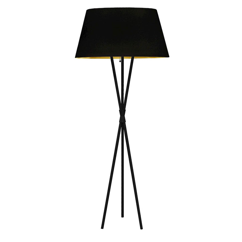 Dainolite Gabriela 26in 1-Light Floor Lamp | Transitional Matte Black and Black/Gold Fabric Shade | Living Room & Bedroom Reading | Model GAB-601F-MB-698