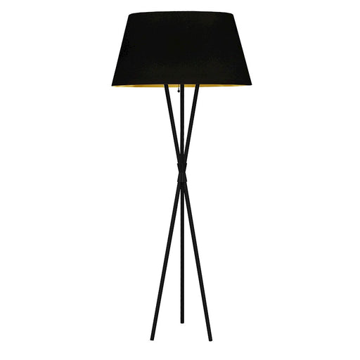 Dainolite Gabriela 26in 1-Light Floor Lamp | Transitional Matte Black and Black/Gold Fabric Shade | Living Room & Bedroom Reading | Model GAB-601F-MB-698