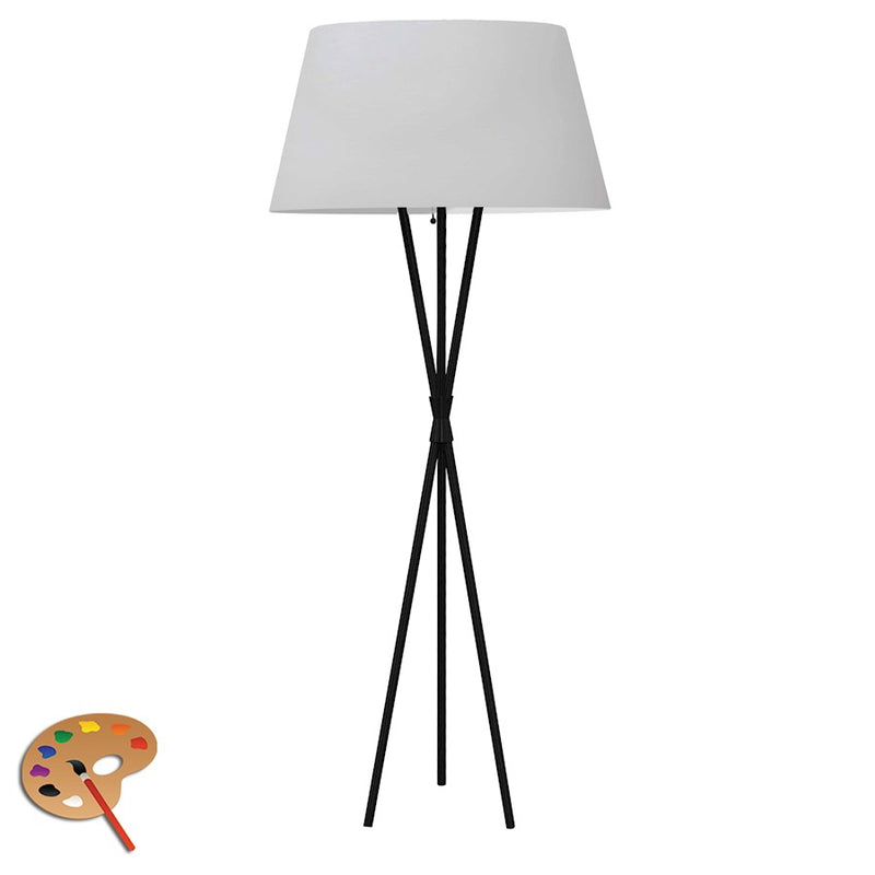 Dainolite Gabriela 62in Floor Lamp | Transitional Matte Black Metal and White Fabric Shade | Living Room & Reading Nook | 150W | Model GAB-601F-MB-WH