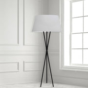 Dainolite Gabriela 62in Floor Lamp | Transitional Matte Black Metal and White Fabric Shade | Living Room & Reading Nook | 150W | Model GAB-601F-MB-WH