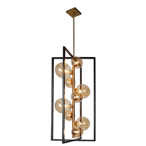Dainolite Glasglow 16in 9-Light Pendant | Matte Black & Vintage Bronze and Champagne Glass | Dining Room & Open Living | Model GLA-309P-MB-VB