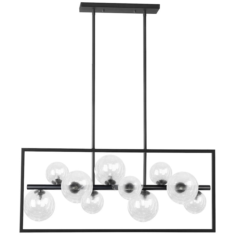 Dainolite Glasgow 33in 10-Light Horizontal Pendant | Matte Black and Clear Glass | Kitchen Island & Dining Room | Model GLA-3310HP-MB-CLR
