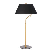 Dainolite Geraldine 14in 1-Light Table Lamp | Contemporary Aged Brass and Matte Black Metal with Black Fabric Shade | Desk & | Model GRD-281T-AGB-MB-BK