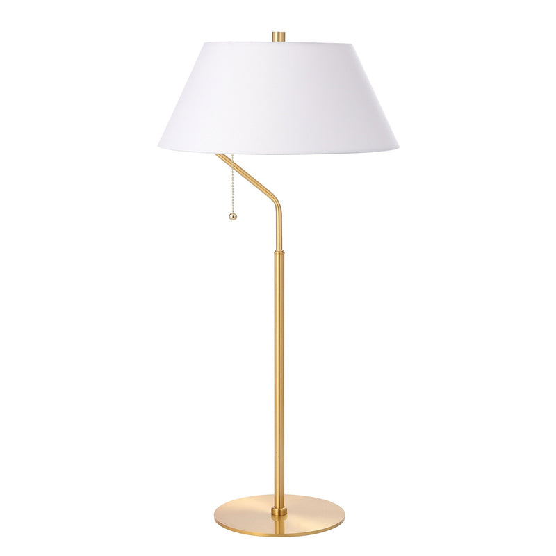 Dainolite Geraldine 14in 1-Light Table Lamp | Contemporary Aged Brass Metal and White Fabric Shade | Desk & Bedside | 14 x 14 x 28 | Model GRD-281T-AGB-WH
