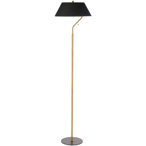 Dainolite Geraldine 63in 1-Light Floor Lamp | Contemporary Aged Brass and Matte Black Metal with Black Fabric Shade | Living | Model GRD-641F-AGB-MB-BK