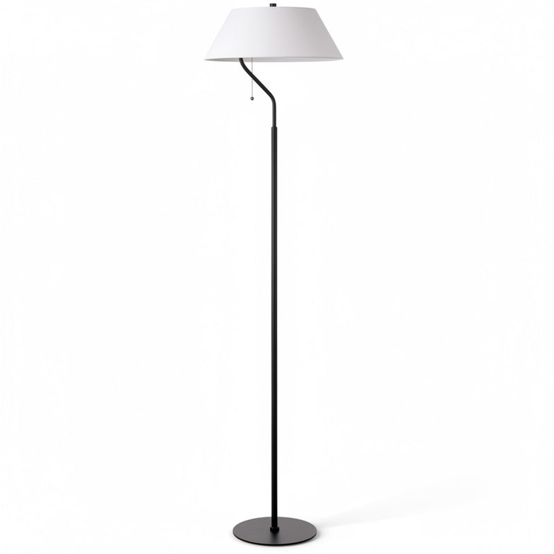Dainolite Geraldine 63in 1-Light Floor Lamp | Contemporary Matte Black Metal and White Fabric Shade | Living Room & Bedroom Reading | Model GRD-641F-MB-WH