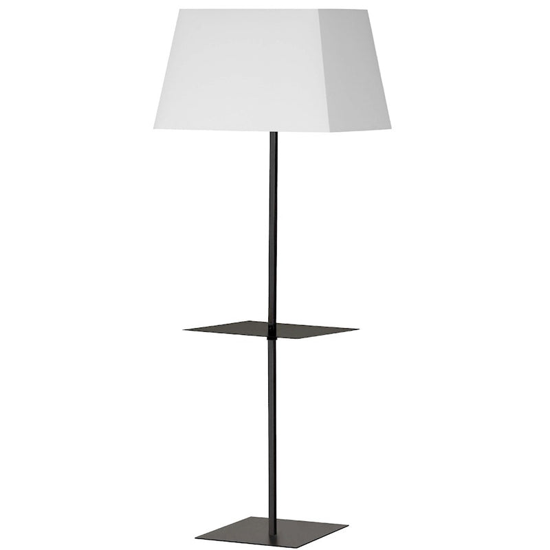 Dainolite Gretchen 26in Square Floor Lamp with Shelf | Transitional Matte Black and White Fabric Shade | Office & Bedroom | Model GTC-S641F-MB-WH