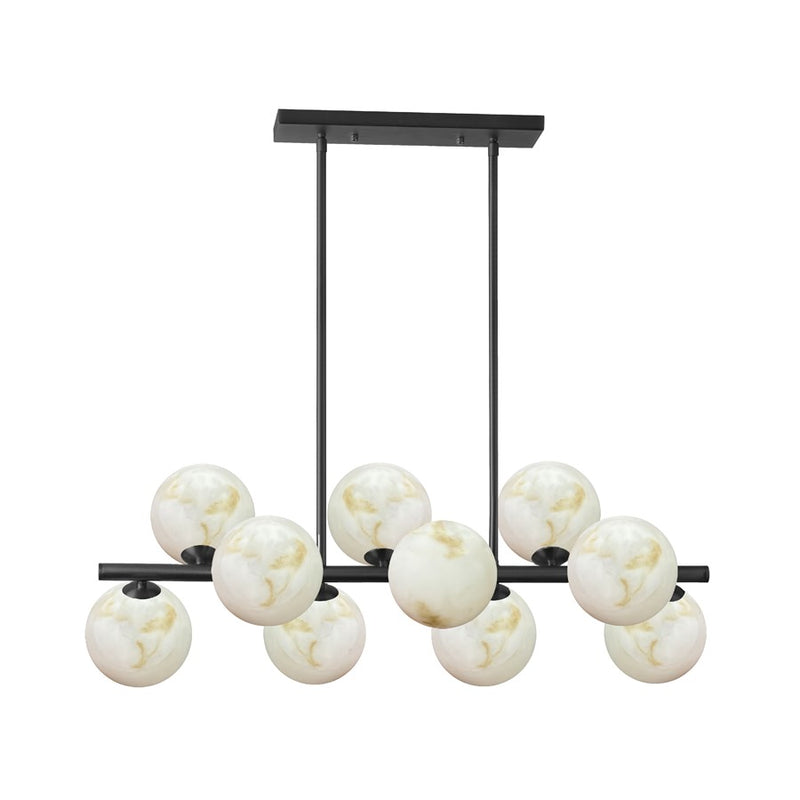 Dainolite Giovanna 31in 10-Light Horizontal Pendant | Contemporary Matte Black and Alabaster Glass | Kitchen Island & Dining | Model GVA-3110HP-MB