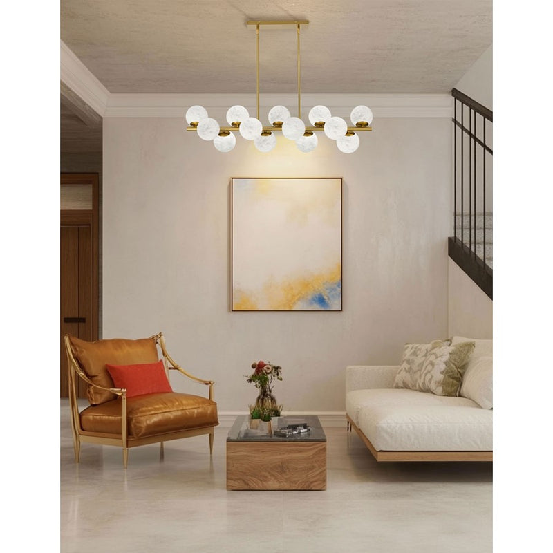 Dainolite Giovanna 40in 13-Light Horizontal Pendant | Contemporary Aged Brass and Alabaster Glass | Kitchen Island & Dining | Model GVA-4013HP-AGB