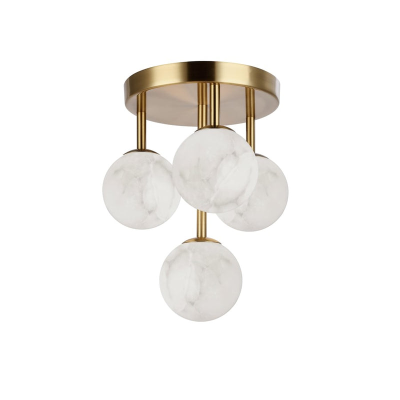 Dainolite Giovanna 16in 4-Light Flush Mount | Contemporary Aged Brass and Alabaster Glass | Living Room & Bedroom | Model GVA-94FH-AGB