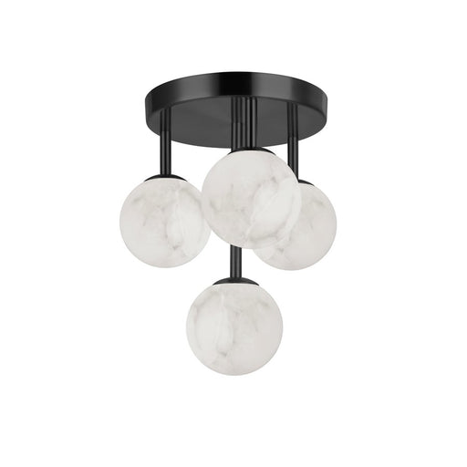 Dainolite Giovanna 16in 4-Light Flush Mount | Contemporary Matte Black and Alabaster Glass | Living Room & Bedroom | Model GVA-94FH-MB