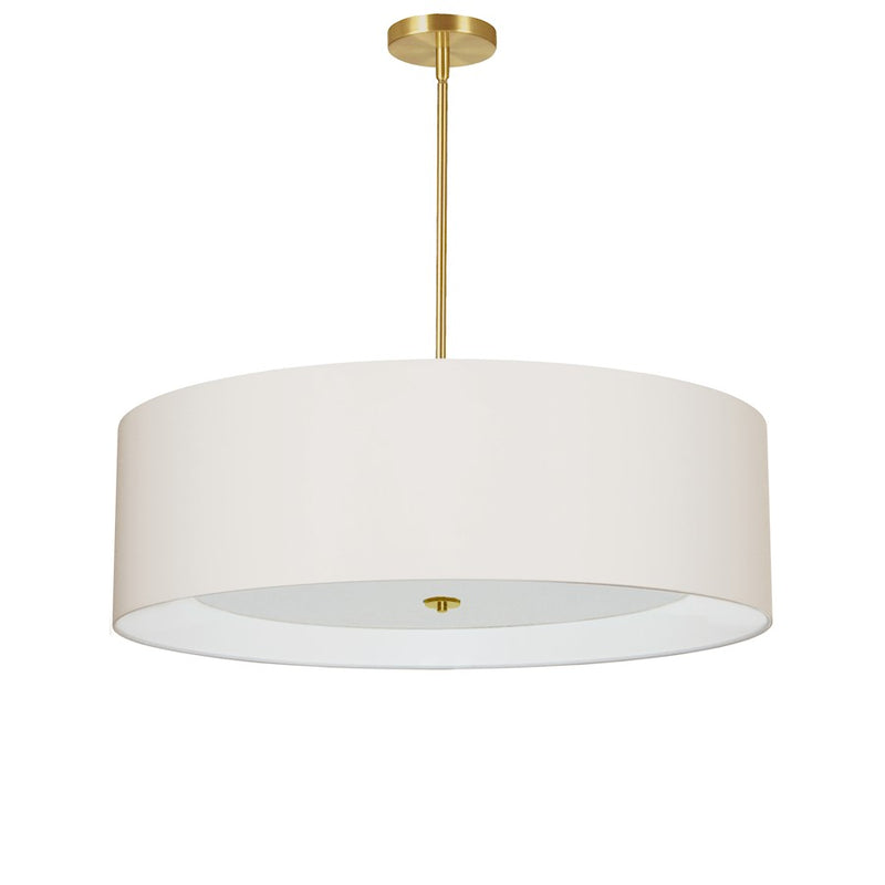Dainolite Helena 30in 4-Light Pendant | Contemporary Aged Brass and Cream Fabric | Dining Room & Kitchen Island | Model HEL-304P-AGB-CRM