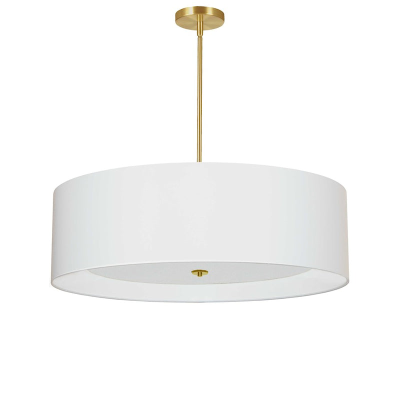 Dainolite Helena 30in 4-Light Pendant | Contemporary Aged Brass and White Fabric | Dining Room & Kitchen Island | Model HEL-304P-AGB-WH