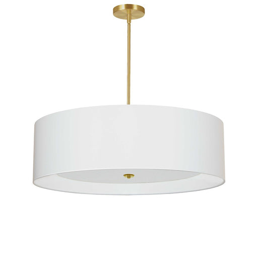 Dainolite Helena 30in 4-Light Pendant | Contemporary Aged Brass and White Fabric | Dining Room & Kitchen Island | Model HEL-304P-AGB-WH
