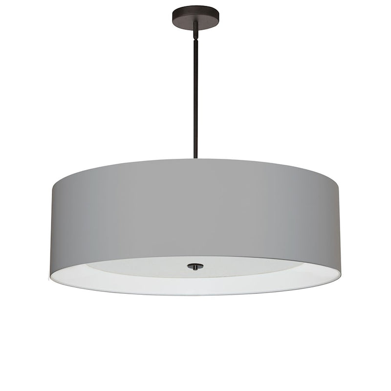 Dainolite Helena 30in 4-Light Pendant | Contemporary Matte Black and Grey Fabric Drum Shade | Living Room & Dining Room | 30 x 30 | Model HEL-304P-MB-GRY