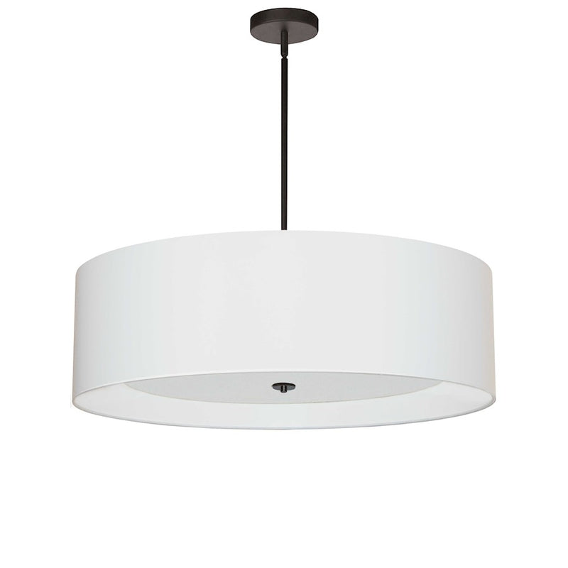 Dainolite Helena 30in 4-Light Pendant | Contemporary Matte Black and White Fabric Drum | Dining Room & Kitchen Island | Model HEL-304P-MB-WH