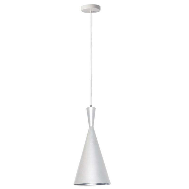 Dainolite Helsinki 8in 1-Light Pendant | Contemporary Matte White and Silver Aluminum | Hallway & Accent | 8 x 8 x 15 in | Model HKI-81P-WH
