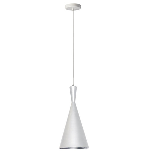 Dainolite Helsinki 8in 1-Light Pendant | Contemporary Matte White and Silver Aluminum | Hallway & Accent | 8 x 8 x 15 in | Model HKI-81P-WH