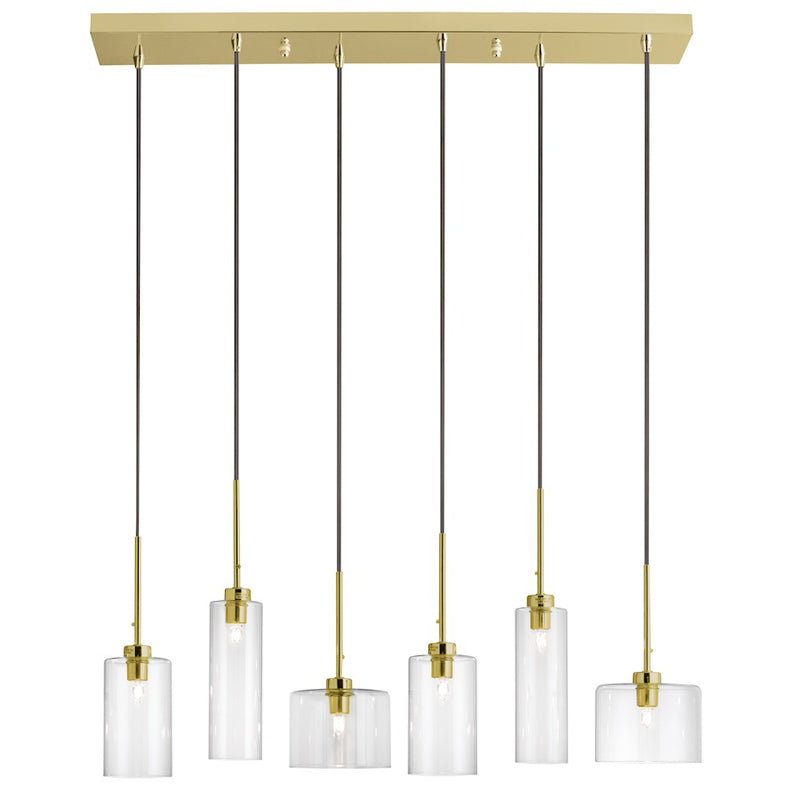 Dainolite Industrial Chic 29in 6-Light Pendant | Contemporary Aged Brass and Clear Glass | Kitchen Island & Dining Room | Model IC-286P-AGB