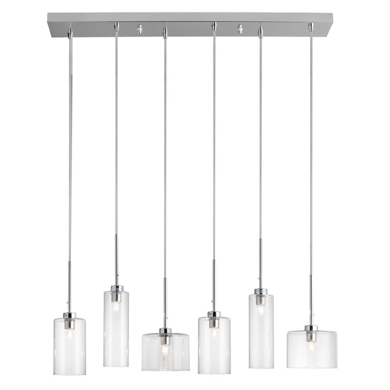 Dainolite Industrial Chic 29in 6-Light Pendant | Contemporary Polished Chrome and Clear Glass | Kitchen Island & Dining Room | Model IC-286P-PC