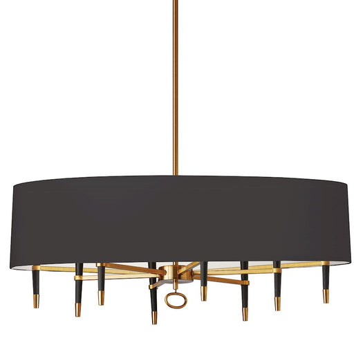 Dainolite Langford 45in 8-Light Horizontal Chandelier | Industrial Vintage Bronze Black and Gold Fabric Shade | Dining Room | Model LAN-408HC-VB-BK