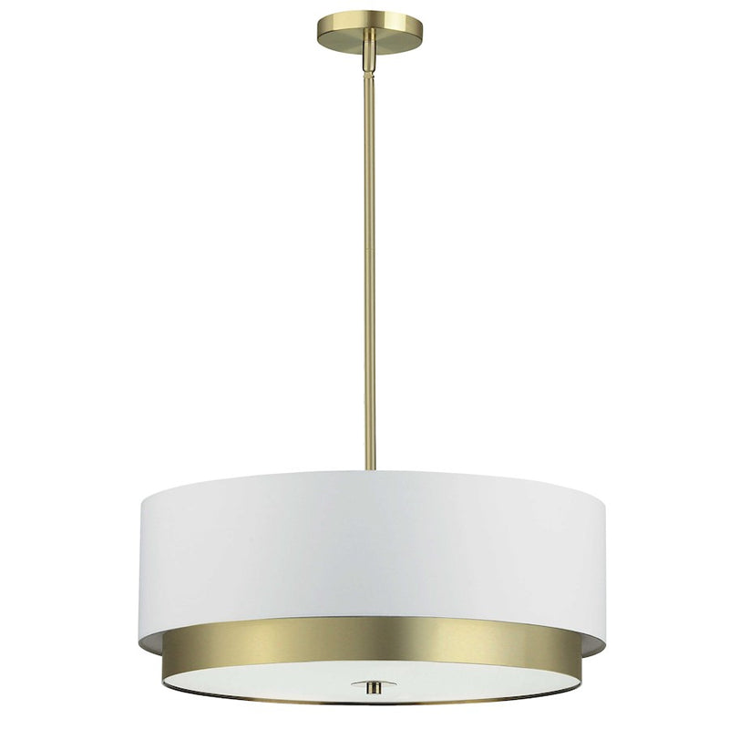 Dainolite Larkin 20in 4-Light Pendant | Modern White Fabric and Aged Brass | Kitchen Island & Dining Room | 20 x 20 x 8 in | Model LAR-204LP-AGB