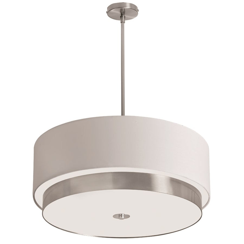 Dainolite Larkin 20in 4-Light Pendant | Modern Satin Chrome Steel and White Linen Drum Shade | Kitchen Island & Dining Room | 20 x 20 | Model LAR-204LP-SC