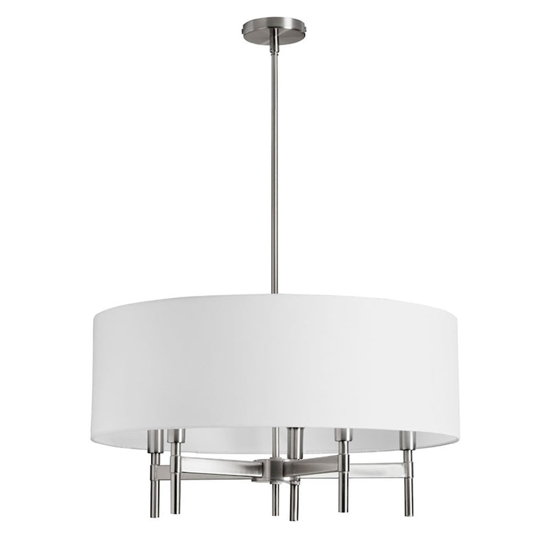 Dainolite Larkin 24in 5-Light Chandelier | Modern Satin Chrome and White Linen Drum Shade | Dining Room & Kitchen | 24 x 24 x 13 in | Model LAR-245C-SC