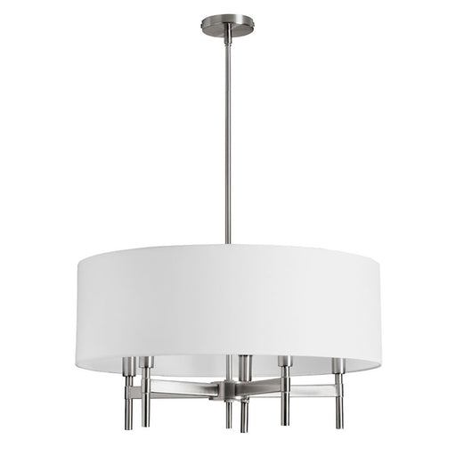 Dainolite Larkin 24in 5-Light Chandelier | Modern Satin Chrome and White Linen Drum Shade | Dining Room & Kitchen | 24 x 24 x 13 in | Model LAR-245C-SC