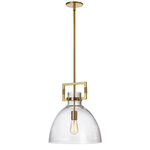 Dainolite Liberty 14in 1-Light Pendant | Contemporary Clear Glass and Aged Brass | Kitchen Island & Dining Room | 14 x 14 x 17 in | Model LBY-141P-AGB