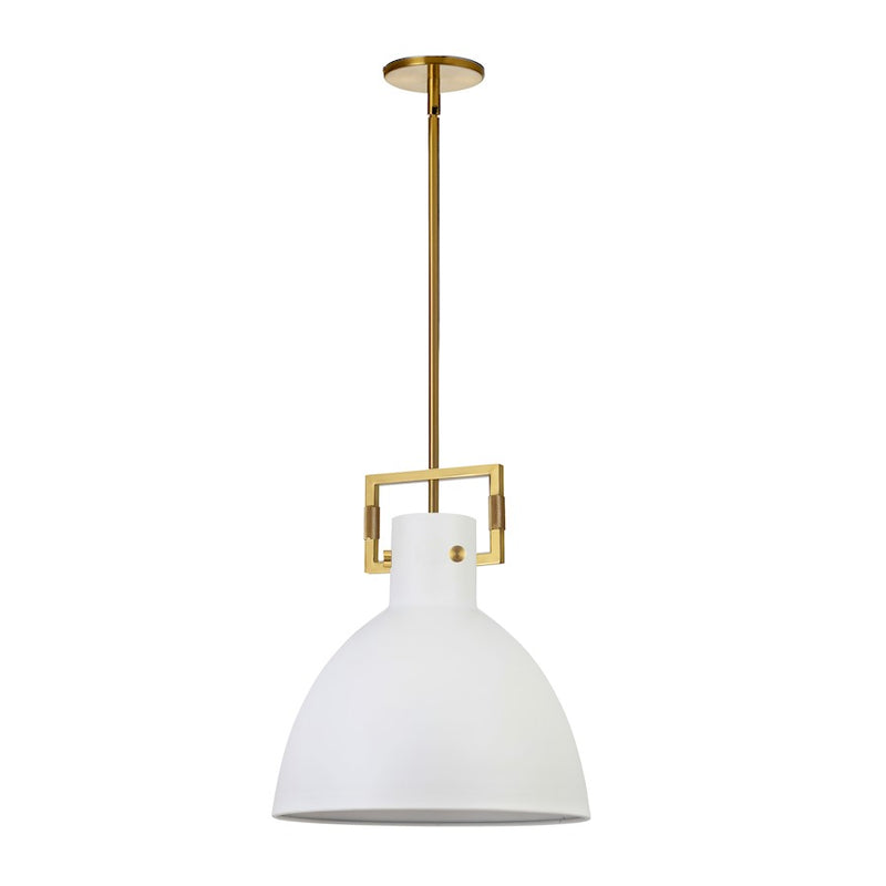 Dainolite Liberty 14in 1-Light Pendant | Contemporary Matte White and Aged Brass Metal | Kitchen Island & Dining Room | Model LBY-141P-MW-AGB