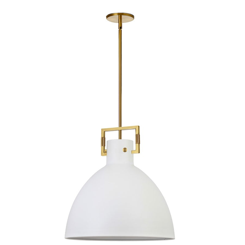 Dainolite Liberty 20in 1-Light Pendant | Contemporary Matte White and Aged Brass Metal | Kitchen Island & Dining Room | Model LBY-201P-MW-AGB