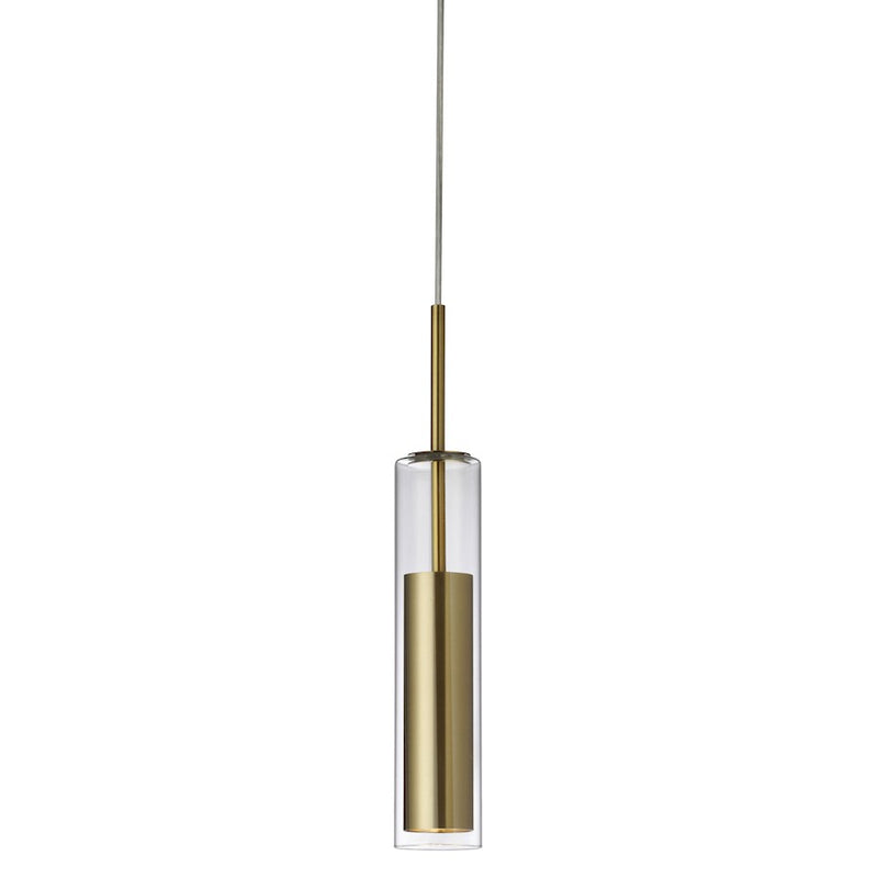 Dainolite Luna 12in 1-Light LED Pendant | Modern Aged Brass and Clear Glass | Kitchen Island & Dining Room | 2.5 x 2.5 x 12 in | Model LUN-1LEDP-AGB