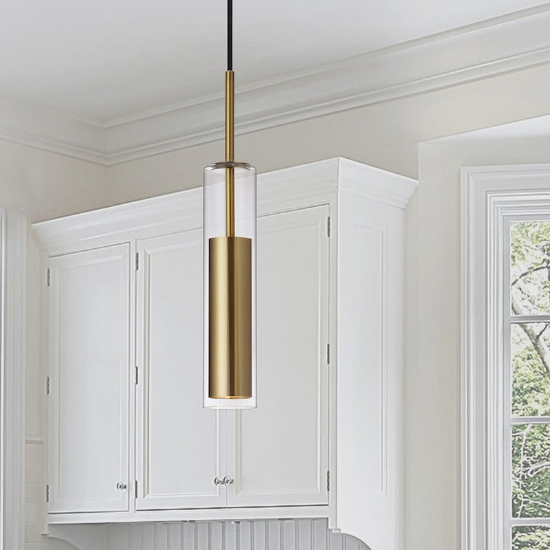Dainolite Luna 12in 1-Light LED Pendant | Modern Aged Brass and Clear Glass | Kitchen Island & Dining Room | 2.5 x 2.5 x 12 in | Model LUN-1LEDP-AGB