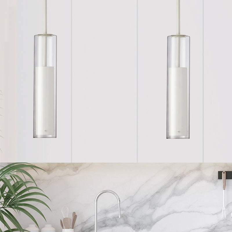 Dainolite Luna 2.5in 1-Light LED Pendant | Contemporary White Metal and Clear Glass | Kitchen & Dining Room | 2.5 x 2.5 x 12 in | Model LUN-1LEDP-WH