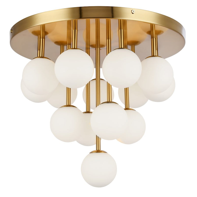 Dainolite Megallan 20in 14-Light Halogen Flush Mount | Modern Aged Brass and Opal White Glass | Living Room & Bedroom | Model MGL-2014FH-AGB