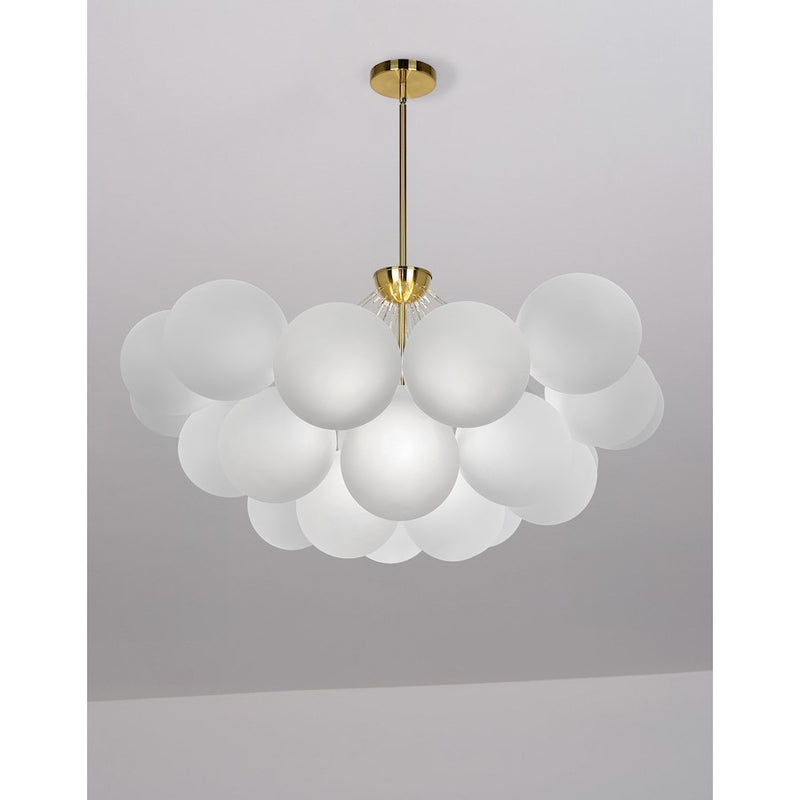 Dainolite Miles 36in 8-Light Chandelier | Contemporary Opal White Glass and Aged Brass | Dining Room & Living Room | Model MLS-358C-AGB-FR